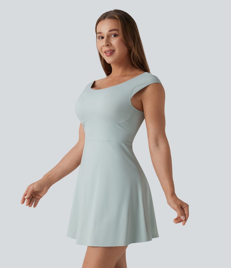 SoftlyZero™ Airy Boat Neck Backless Mini 2-in-1 Cool Touch Dance Active Dress with Pockets-Easy Peezy-UPF50+