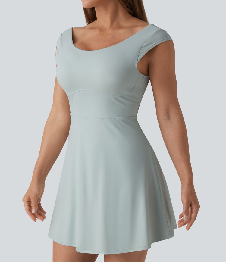 SoftlyZero™ Airy Boat Neck Backless Mini 2-in-1 Cool Touch Dance Active Dress with Pockets-Easy Peezy-UPF50+