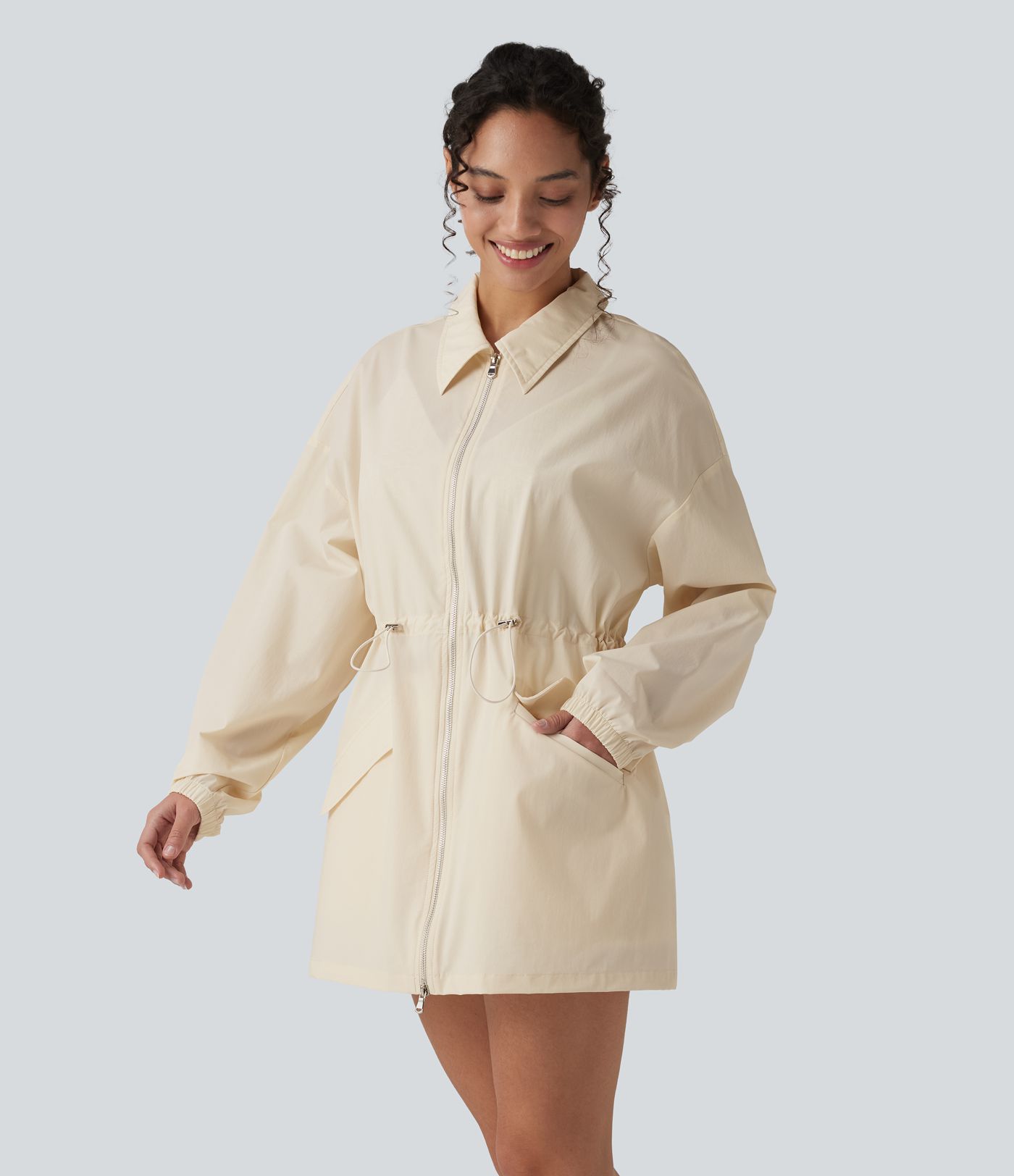 Veste casual déperlante résistante à l'usure manches longues à double fermeture éclair avec poches