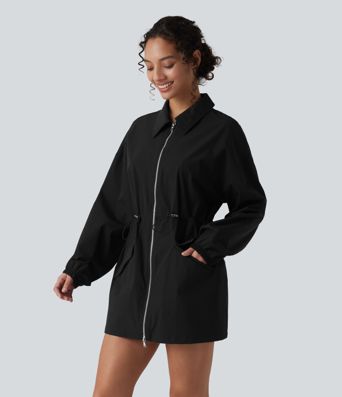 Water Repellent Wear-Resistant Long Sleeve 2-Way Zipper Casual Jacket with Pockets