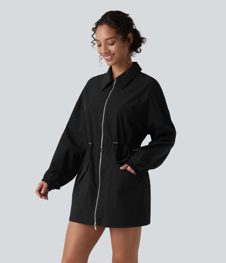 Water Repellent Wear-Resistant Long Sleeve 2-Way Zipper Casual Jacket with Pockets