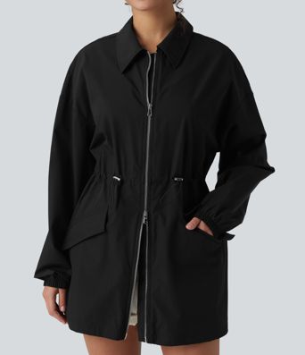 Water Repellent Wear-Resistant Long Sleeve 2-Way Zipper Casual Jacket with Pockets