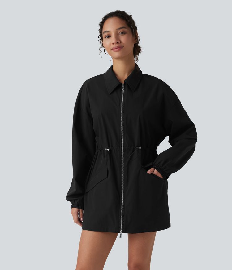 Water Repellent Wear-Resistant Long Sleeve 2-Way Zipper Casual Jacket with Pockets