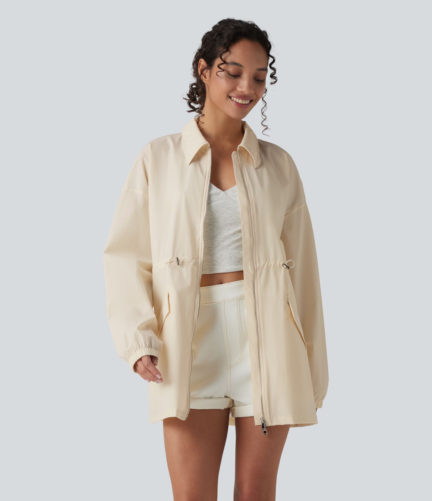 Veste casual déperlante résistante à l'usure manches longues à double fermeture éclair avec poches