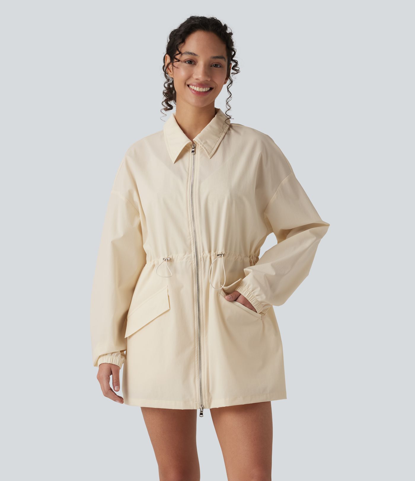 Veste casual déperlante résistante à l'usure manches longues à double fermeture éclair avec poches