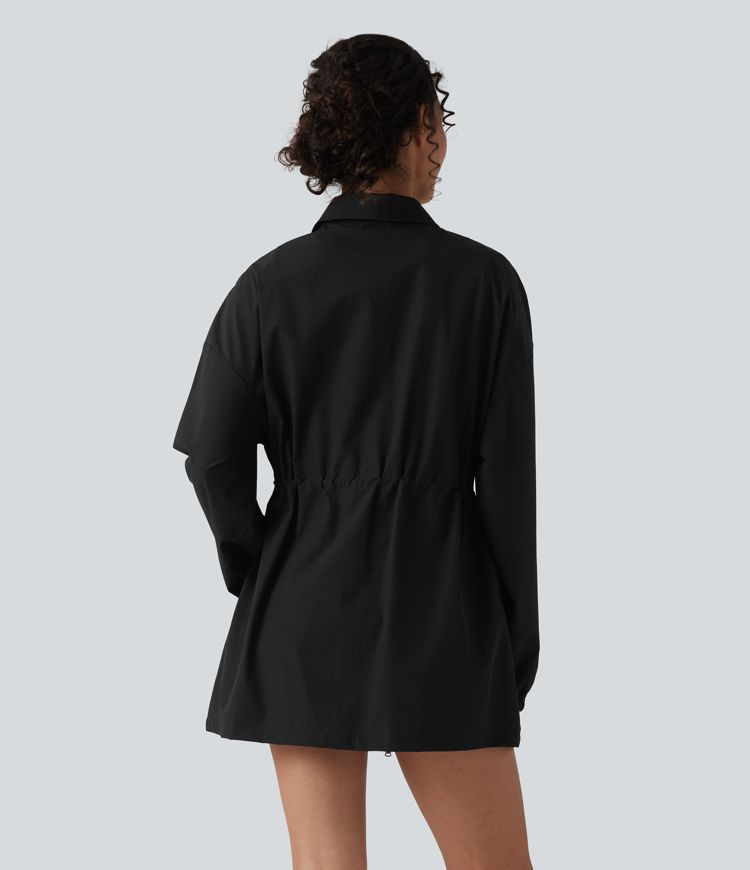 Water Repellent Wear-Resistant Long Sleeve 2-Way Zipper Casual Jacket with Pockets