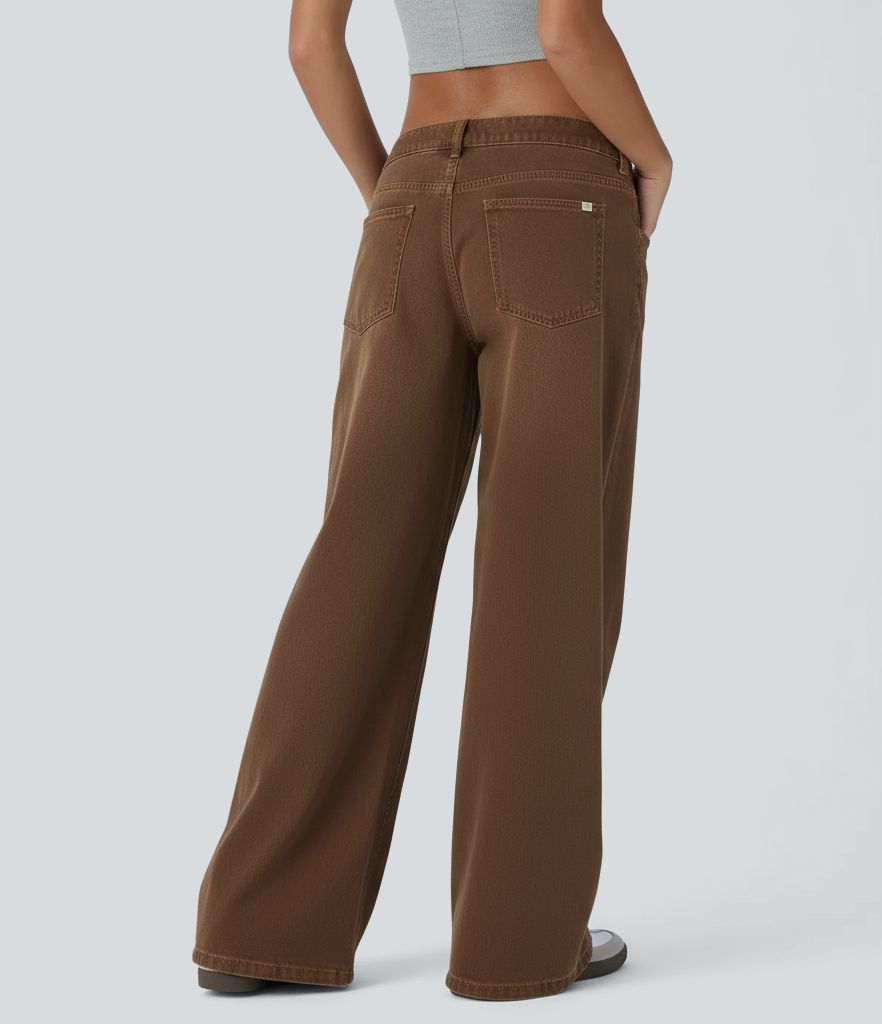 Jean décontracté Halara Flex™ asymétrique taille basse jambes larges, délavé et coloré, avec poches