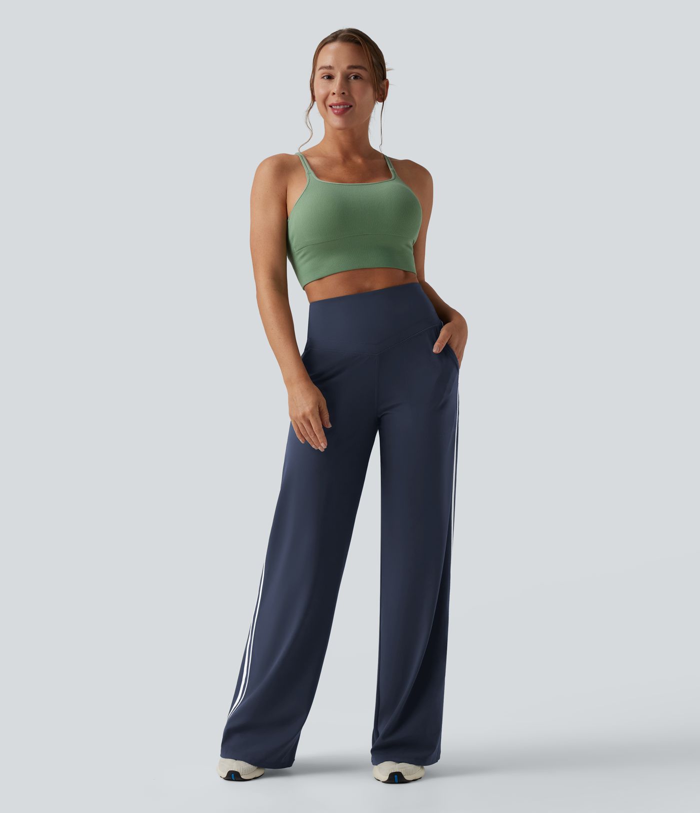 Halara UltraSculpt™ High Waisted Tummy Control Color Block Stripes Yoga Baggy Pants with Pockets