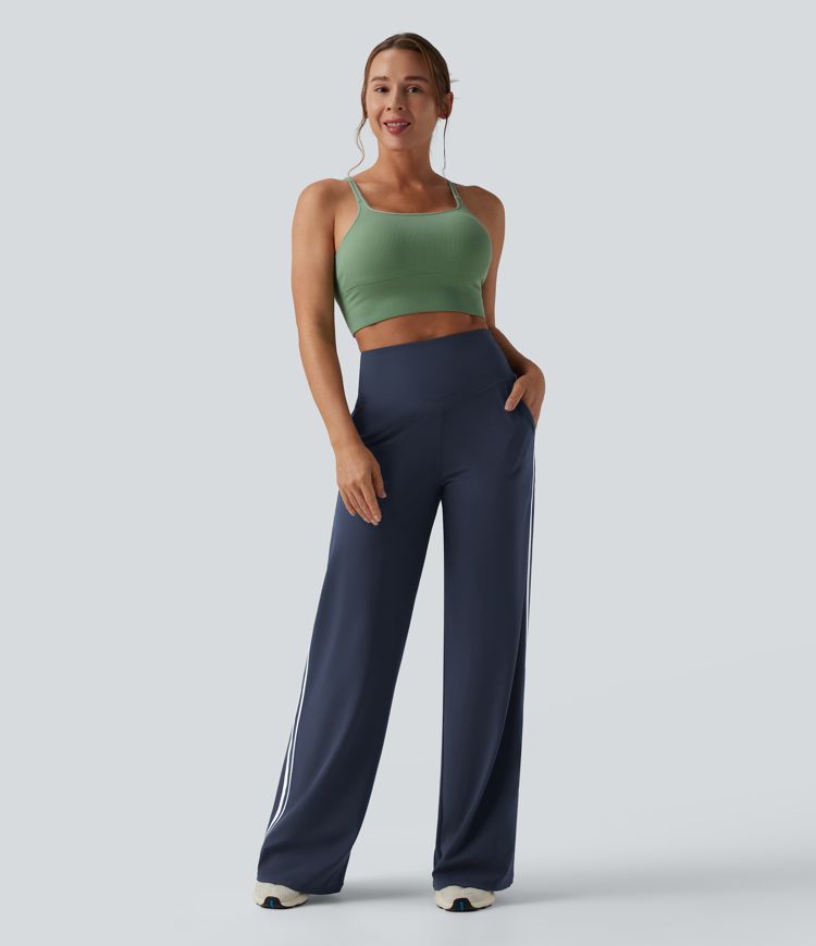 Halara UltraSculpt™ High Waisted Tummy Control Color Block Stripes Yoga Baggy Pants with Pockets