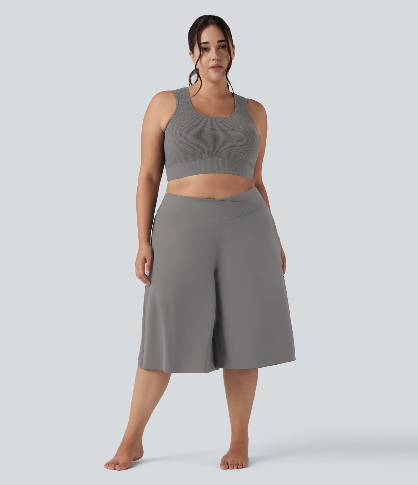 SoftlyZero™ Airy Crossover High Waisted Wide Leg Cool Touch Yoga Pedal Pusher Plus Size Trousers with Pockets SoftlyZero™ Airy Crossover High Waisted Wide Leg Cool Touch Yoga Pedal Pusher Plus Size Trousers with Pockets