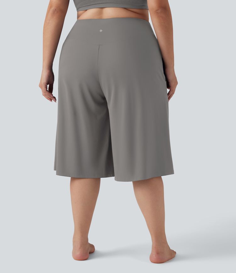 SoftlyZero™ Airy Crossover High Waisted Wide Leg Cool Touch Yoga Pedal Pusher Plus Size Trousers with Pockets SoftlyZero™ Airy Crossover High Waisted Wide Leg Cool Touch Yoga Pedal Pusher Plus Size Trousers with Pockets