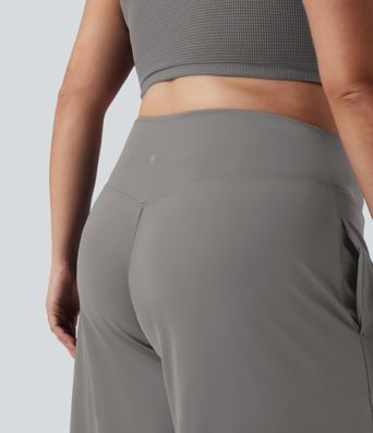 SoftlyZero™ Airy Crossover High Waisted Wide Leg Cool Touch Yoga Pedal Pusher Plus Size Trousers with Pockets SoftlyZero™ Airy Crossover High Waisted Wide Leg Cool Touch Yoga Pedal Pusher Plus Size Trousers with Pockets