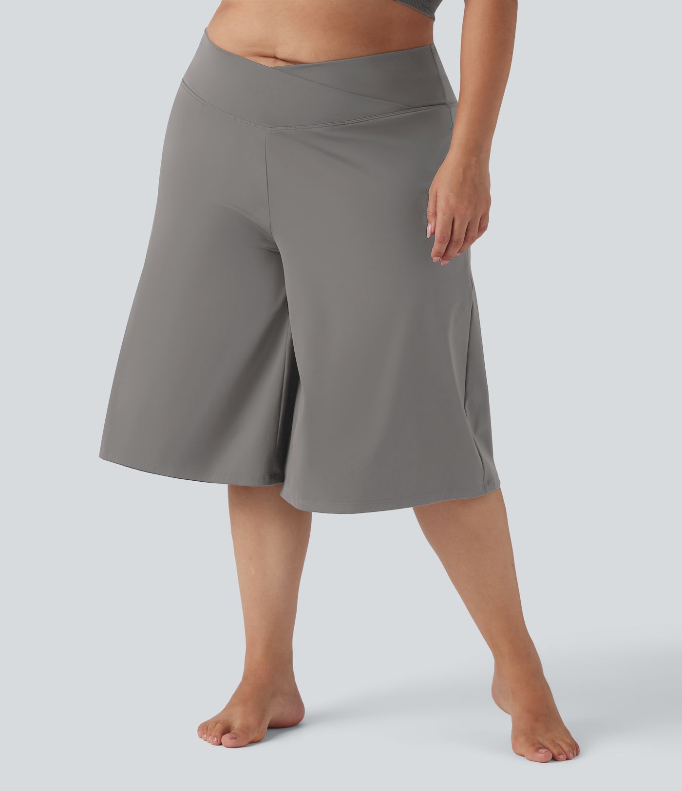 SoftlyZero™ Airy Crossover High Waisted Wide Leg Cool Touch Yoga Pedal Pusher Plus Size Trousers with Pockets SoftlyZero™ Airy Crossover High Waisted Wide Leg Cool Touch Yoga Pedal Pusher Plus Size Trousers with Pockets