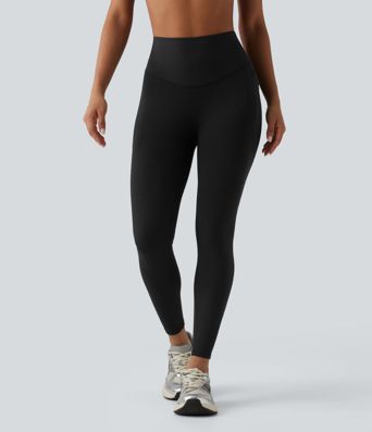 Ribbed Knit High Waisted Tummy Control Workout Leggings with Pockets