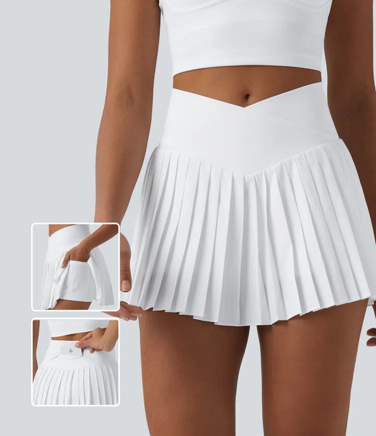 Breezeful™ Crossover High Waisted Pleated Mini 2-in-1 Quick Dry Tennis Skirt with Pockets