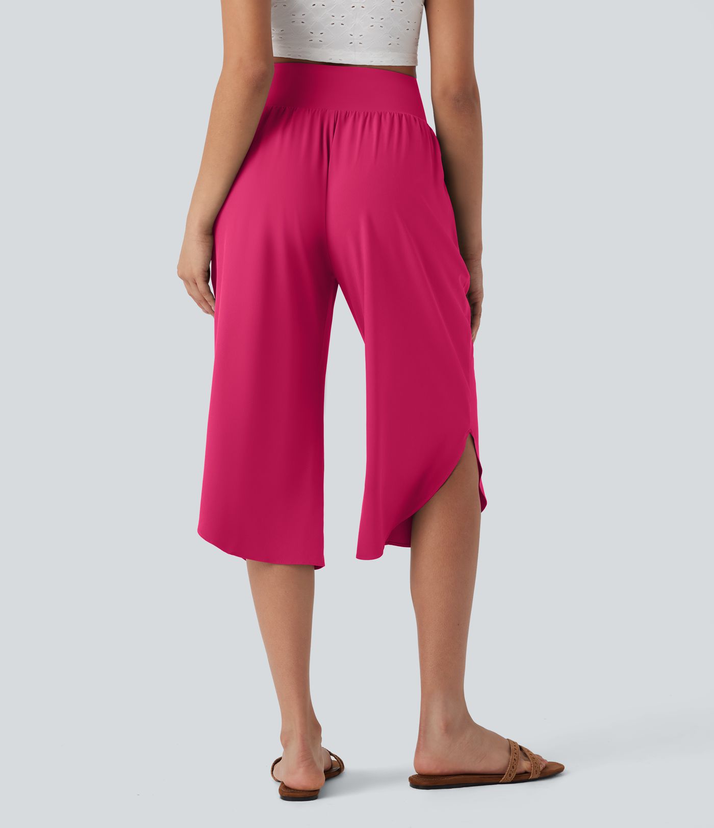 Breezeful™ High Waisted Tummy Control Hem Quick Dry Capri Pants with Pockets