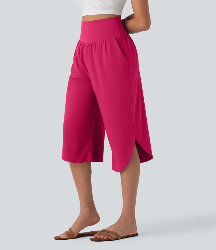 Breezeful™ High Waisted Tummy Control Hem Quick Dry Capri Pants with Pockets