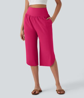 Breezeful™ High Waisted Tummy Control Hem Quick Dry Capri Pants with Pockets