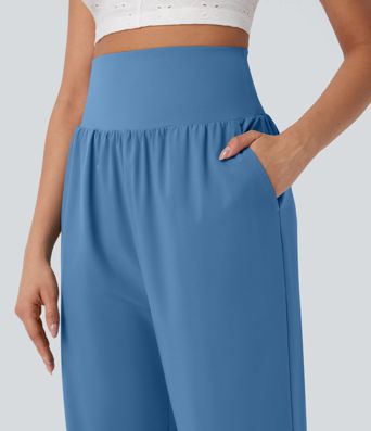 Breezeful™ High Waisted Tummy Control Hem Quick Dry Capri Pants with Pockets