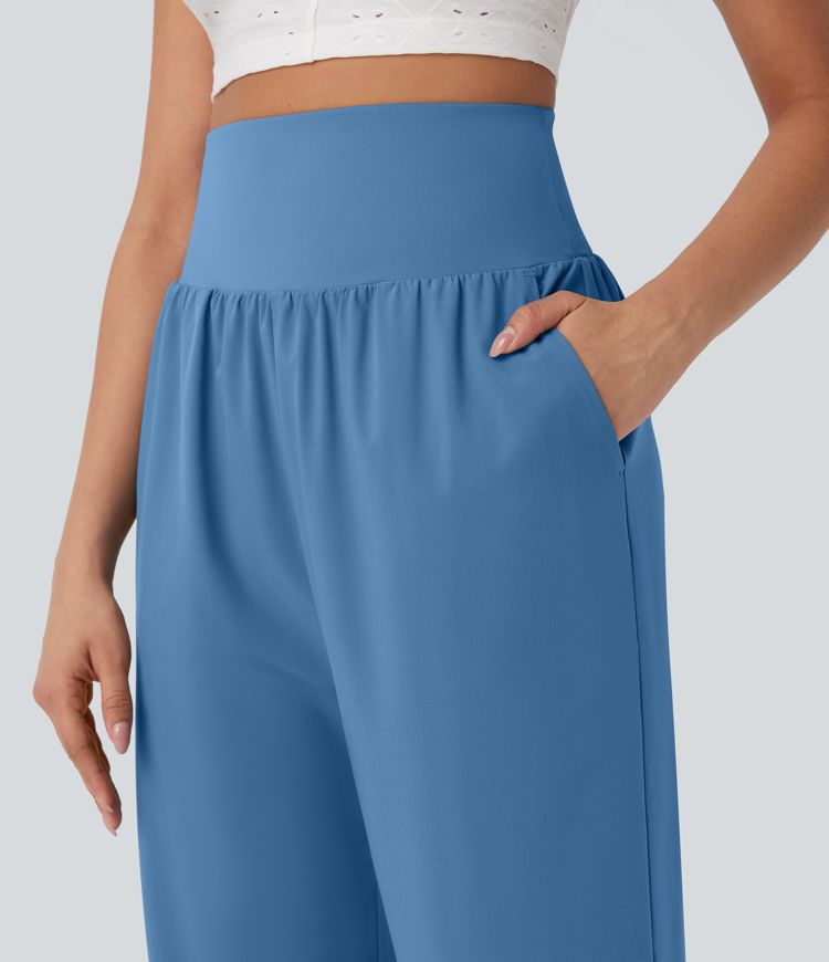 Breezeful™ High Waisted Tummy Control Hem Quick Dry Capri Pants with Pockets