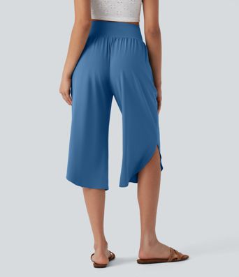 Breezeful™ High Waisted Tummy Control Hem Quick Dry Capri Pants with Pockets