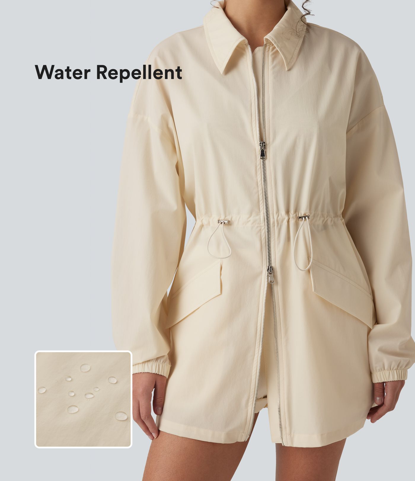 Veste casual déperlante résistante à l'usure manches longues à double fermeture éclair avec poches