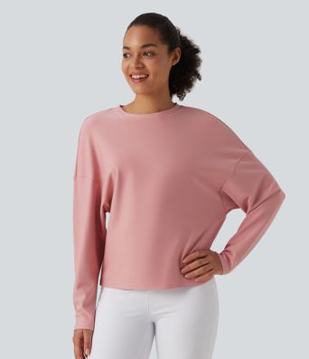 Crew Neck Batwing Long Sleeve Belted Relaxed Casual Top