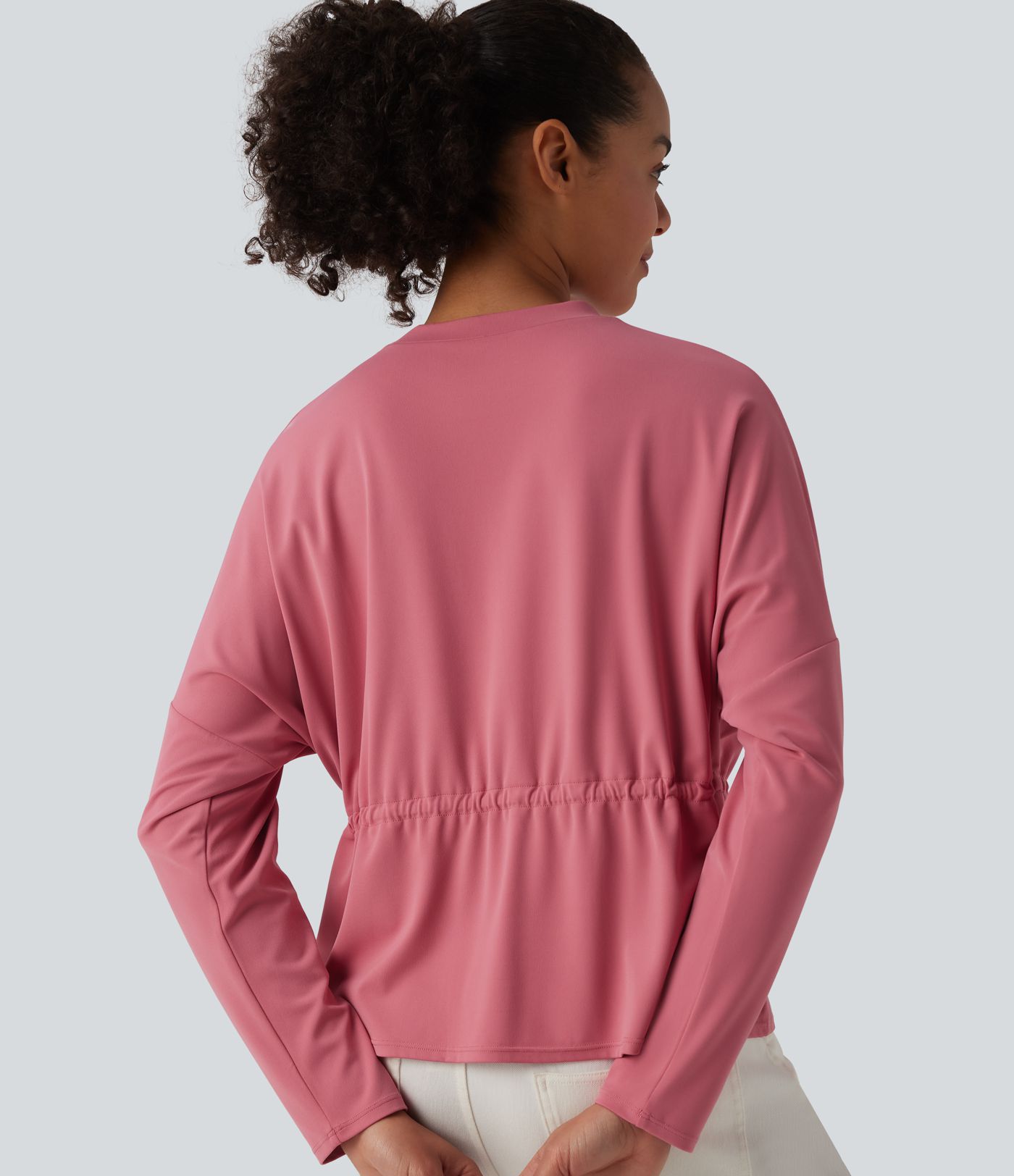 Top casual SoftlyZero™ col rond manches longues avec cordon de serrage - UPF50+