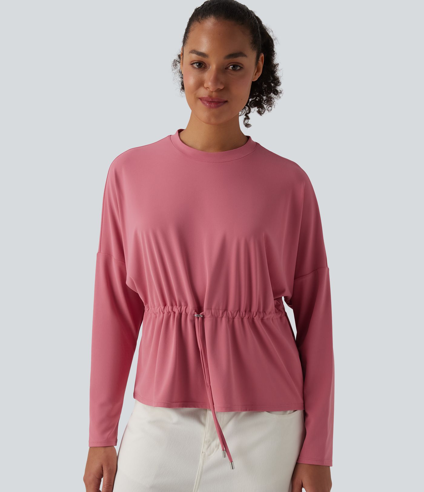 Top casual SoftlyZero™ col rond manches longues avec cordon de serrage - UPF50+