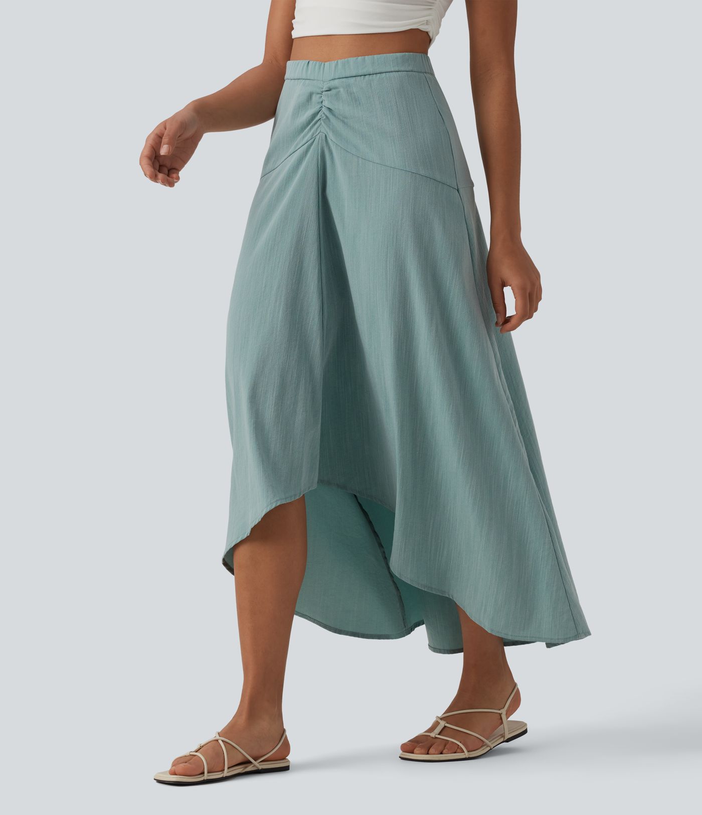 High Waisted High Low Maxi Casual Linen-Feel Skirt