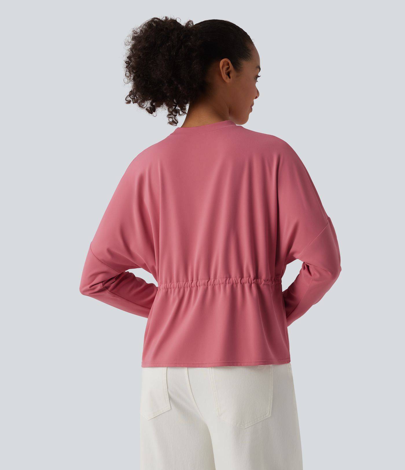 Top casual SoftlyZero™ col rond manches longues avec cordon de serrage - UPF50+