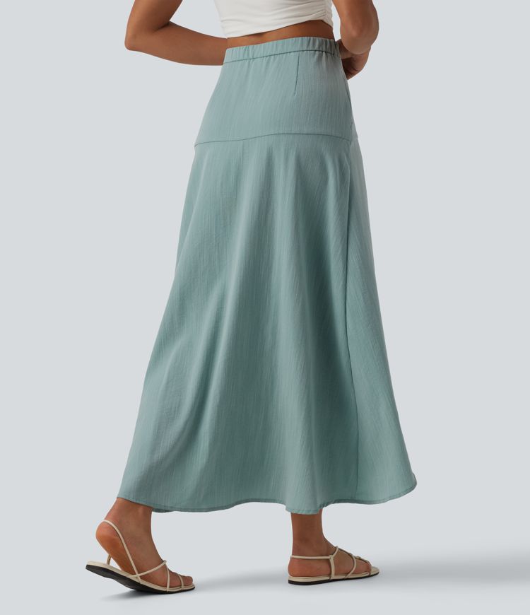 High Waisted High Low Maxi Casual Linen-Feel Skirt