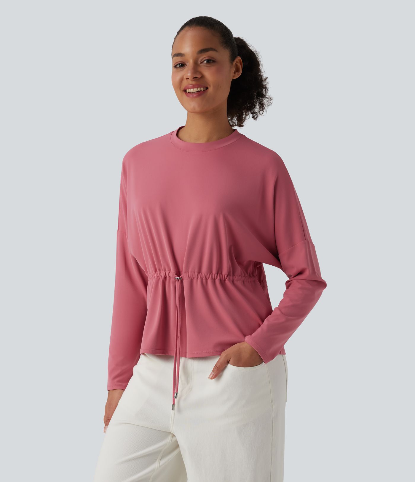 Top casual SoftlyZero™ col rond manches longues avec cordon de serrage - UPF50+