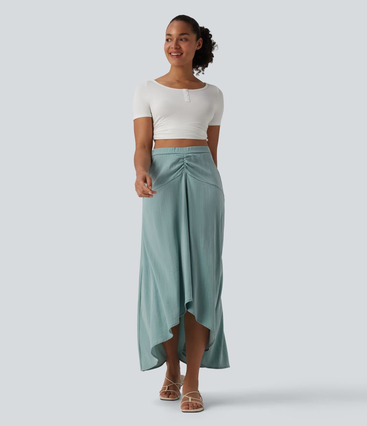 High Waisted High Low Maxi Casual Linen-Feel Skirt