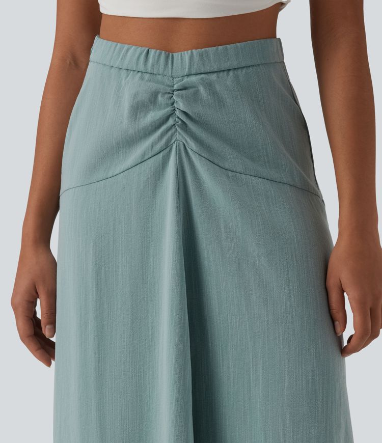 High Waisted High Low Maxi Casual Linen-Feel Skirt
