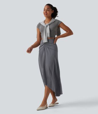 High Waisted High Low Maxi Casual Linen-Feel Skirt