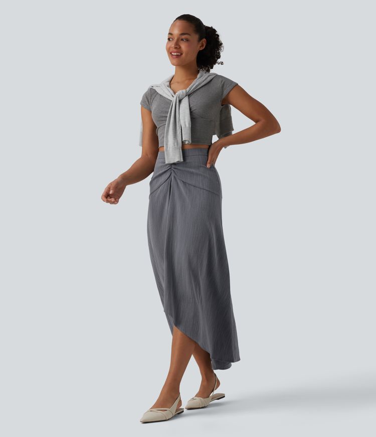 High Waisted High Low Maxi Casual Linen-Feel Skirt