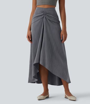 High Waisted High Low Maxi Casual Linen-Feel Skirt