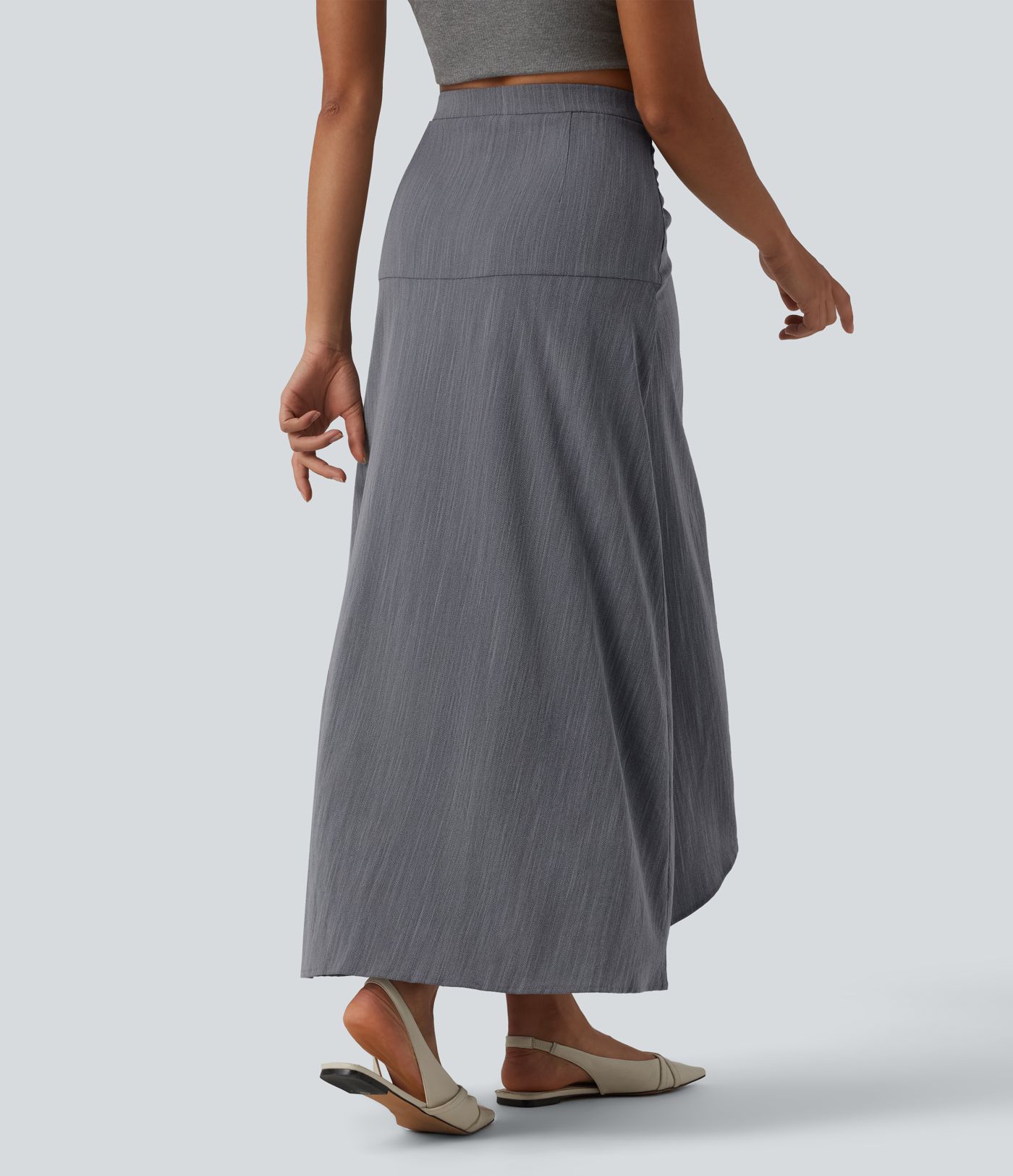 High Waisted High Low Maxi Casual Linen-Feel Skirt