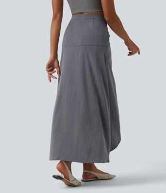High Waisted High Low Maxi Casual Linen-Feel Skirt
