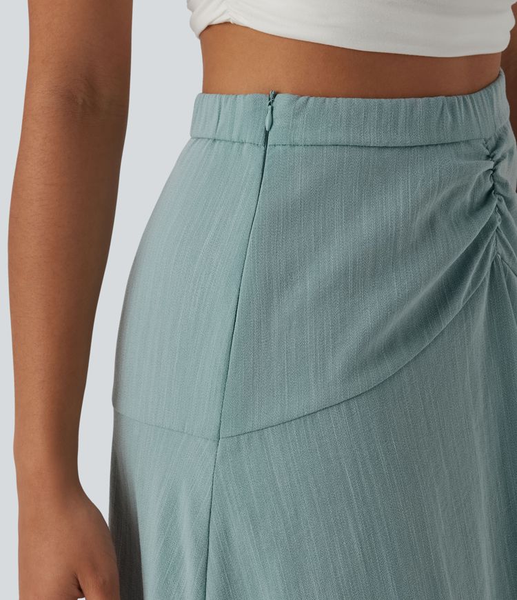 High Waisted High Low Maxi Casual Linen-Feel Skirt