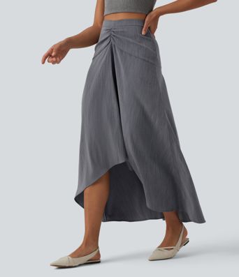 High Waisted High Low Maxi Casual Linen-Feel Skirt