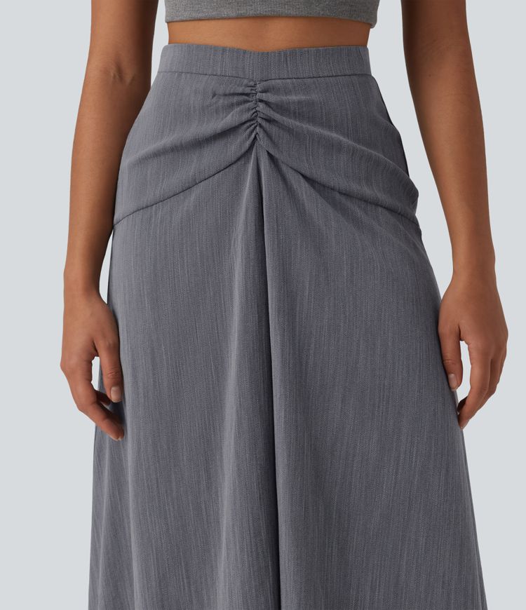 High Waisted High Low Maxi Casual Linen-Feel Skirt