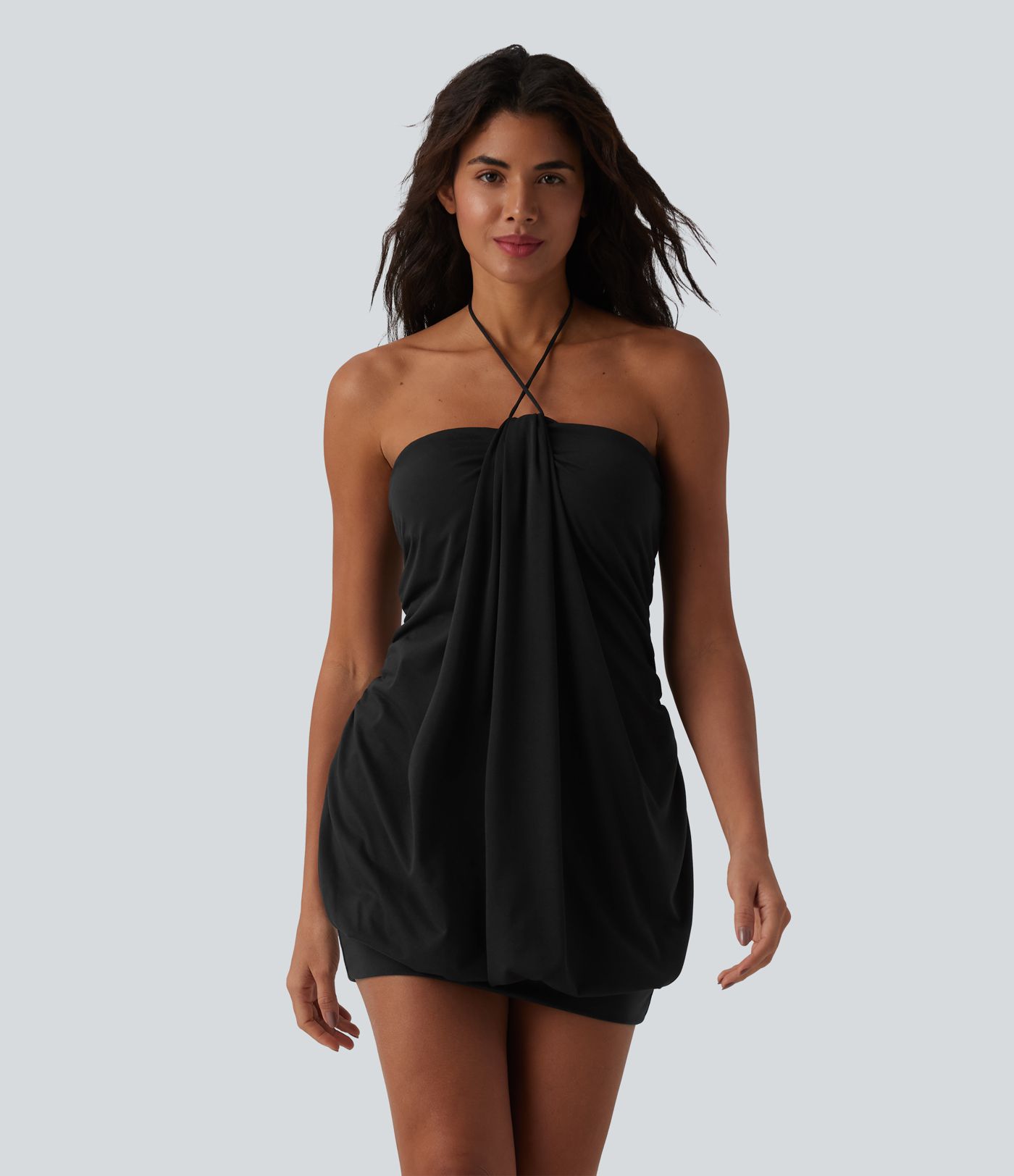 Robe micro mini moulante dos nu à nouer col américain