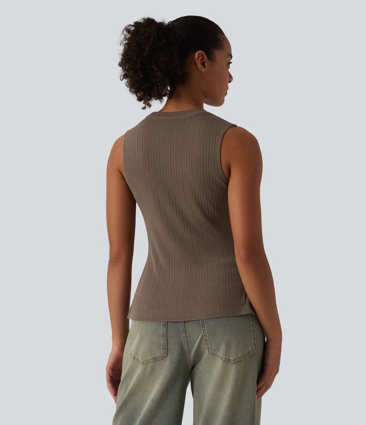 Round Neck Split Hem Ultra-slim Casual Tank Top