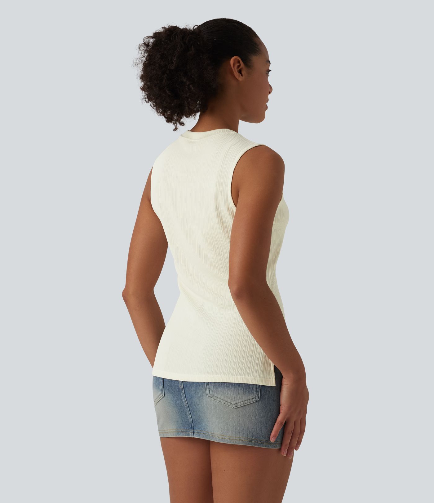 Round Neck Split Hem Ultra-slim Casual Tank Top