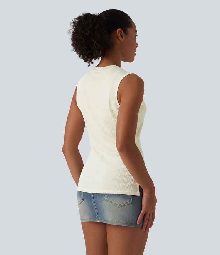 Round Neck Split Hem Ultra-slim Casual Tank Top