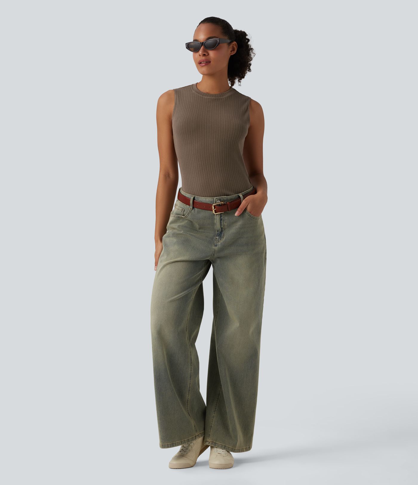 Round Neck Split Hem Ultra-slim Casual Tank Top