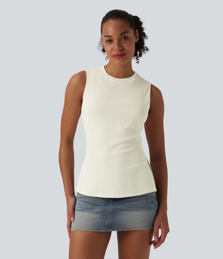 Round Neck Split Hem Ultra-slim Casual Tank Top