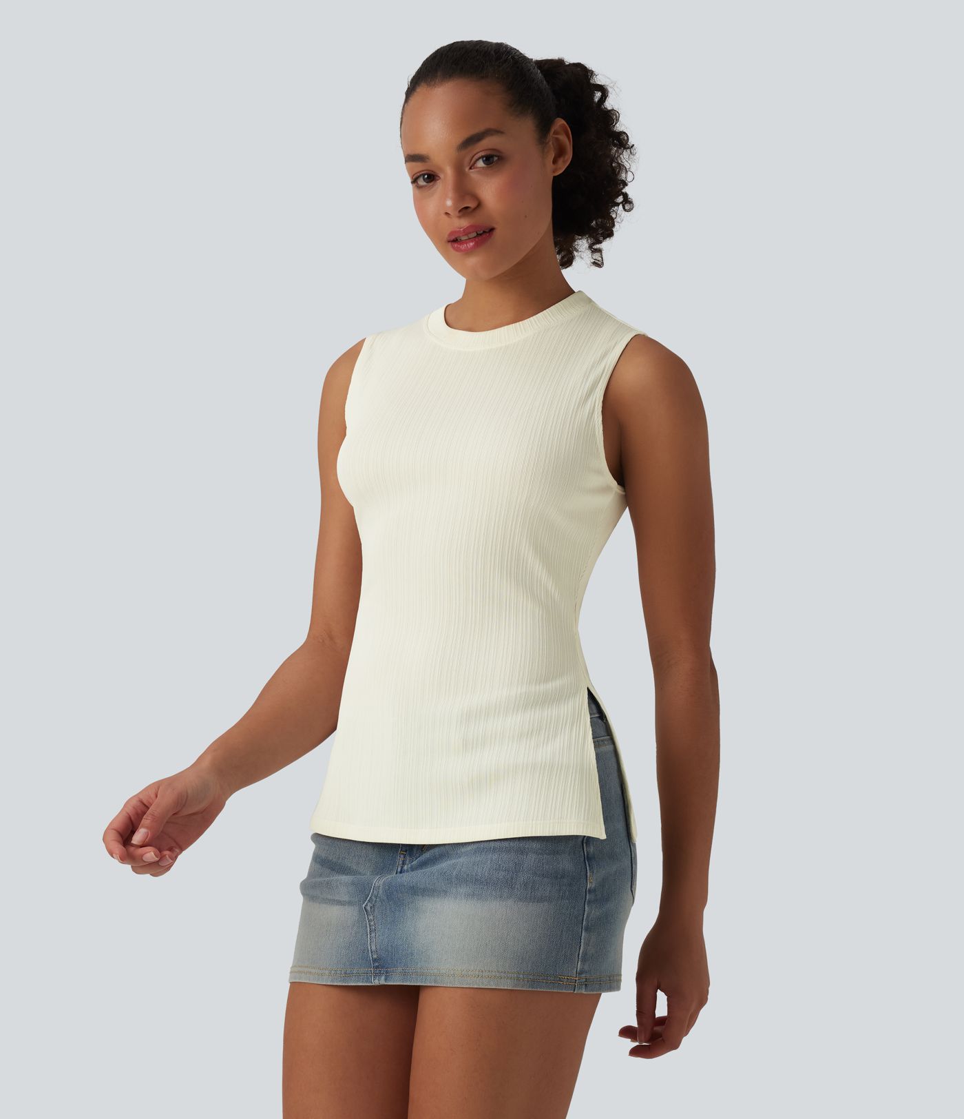 Round Neck Split Hem Ultra-slim Casual Tank Top